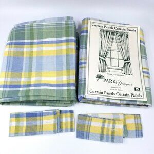 Park Designs Veranda 61" Curtain Panels Rod Pocket Cotton Blue Yellow Plaid